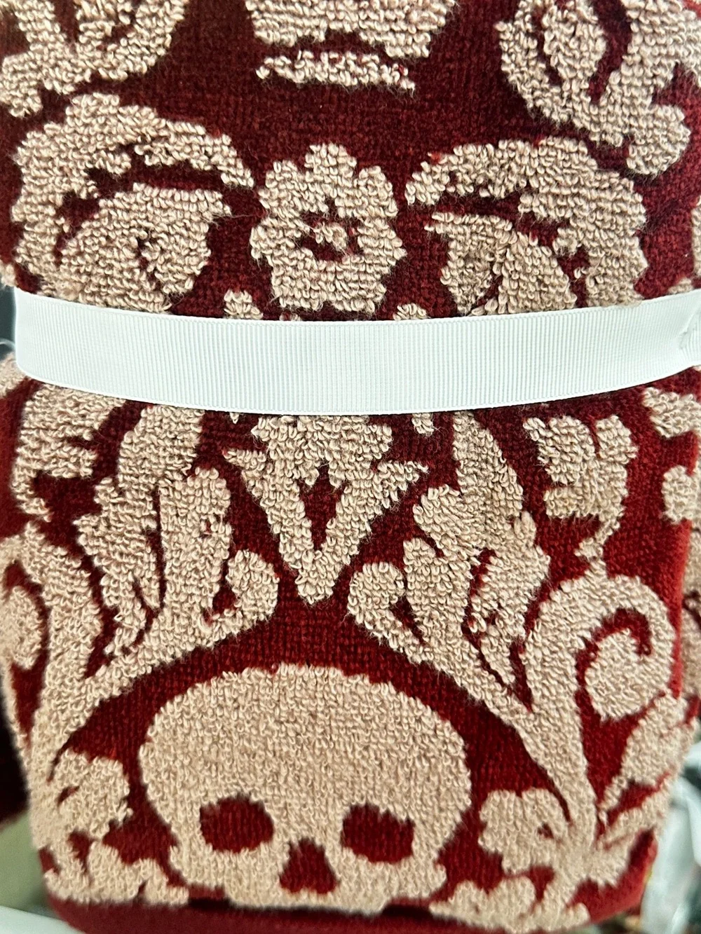Caro Home Two-Pack Hand Towels - Burgundy & Blush Floral Goth Skull Halloween